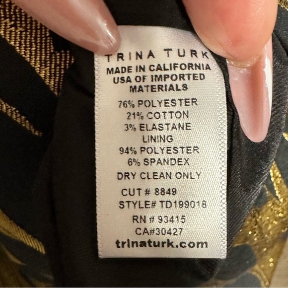 Trina Turk Sumire Off The Shoulder Jacquard Sheath Dress Black Gold size 6 - Picture 13 of 13